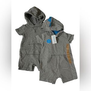 (2) GAP Carter’s Lot of 2 Baby Boy Gap Hooded Romper Gray Blue 12M 12 months